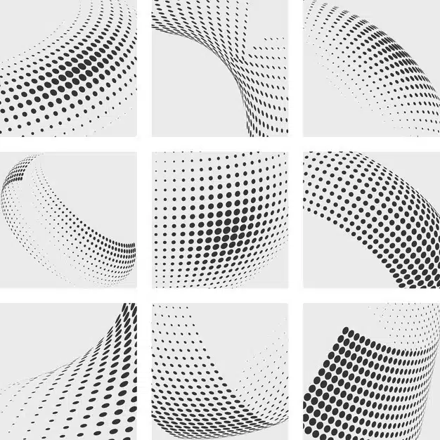 Halftone dots vector abstract backgrounds set. dot pattern element, design dots, gradation wave dot illustration Free Vector