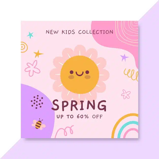 Hand drawn child-like spring facebook post Free Vector