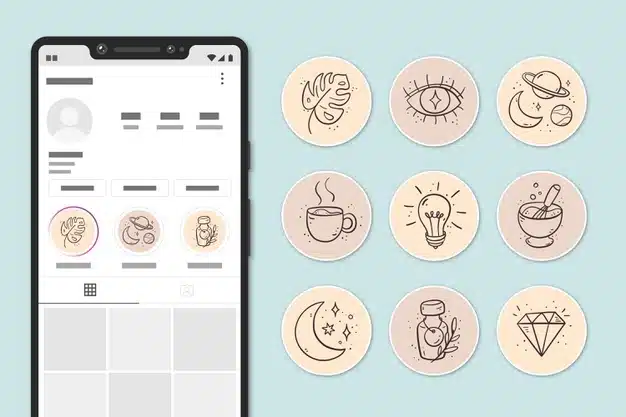 Hand drawn instagram highlights collection Free Vector