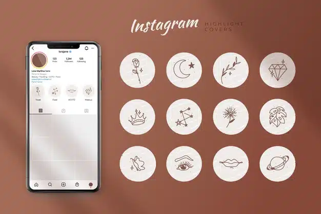 Hand drawn instagram highlights collection Premium Vector