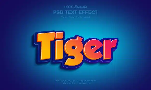Hot yellow and red gradient tiger text effect Premium Psd