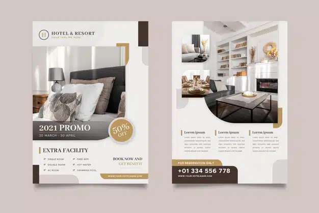 Hotel information flyer with photo Free Vector