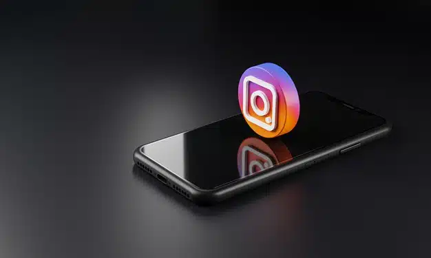Instagram logo icon over smartphone, 3d rendering Premium Photo
