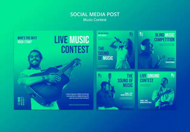 Instagram posts collection for live music contest with performer Free Psd