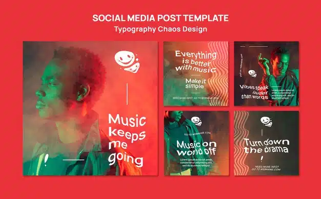 Instagram posts collection for music with man and fog Free Psd
