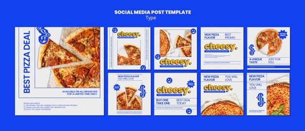 Instagram posts collection for new cheesy pizza flavor Premium Psd