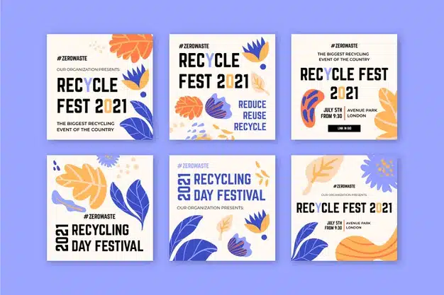 Instagram posts collection for recycling day festival Free Vector