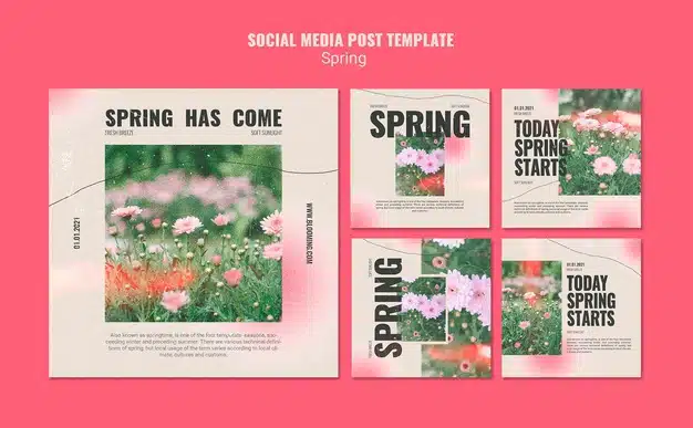 Instagram posts collection for springtime with flowers Free Psd