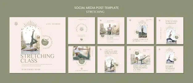 Instagram posts collection for stretching course Premium Psd