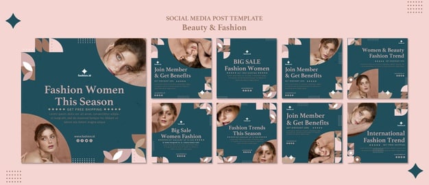 Instagram posts collection for women's beauty and fashion Premium Psd