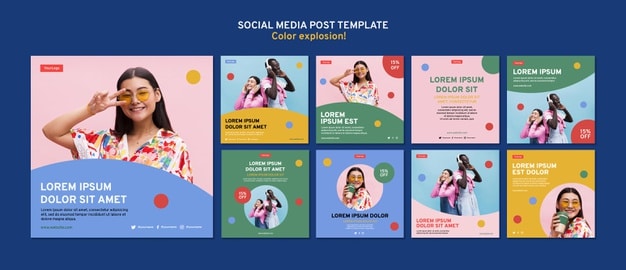Instagram posts collection with bold colors Premium Psd