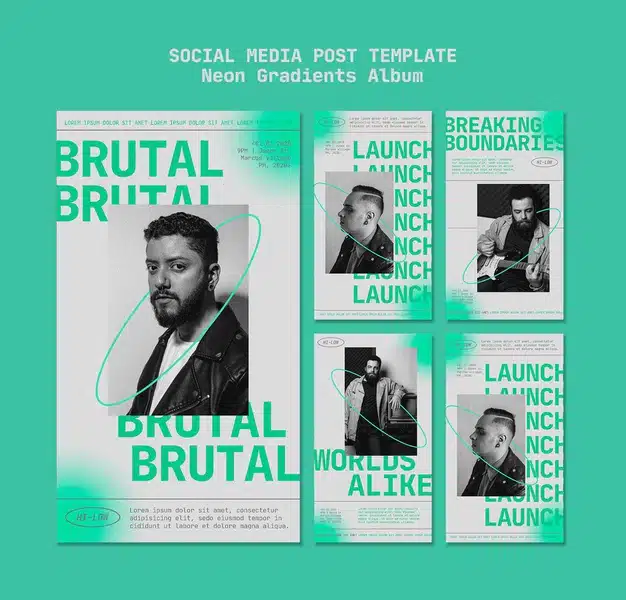 Instagram stories pack for male musician with neon gradients Free Psd