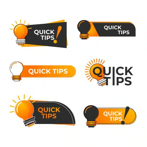Logo quick tips. yellow lightbulb with quicks tip text. Free Vector
