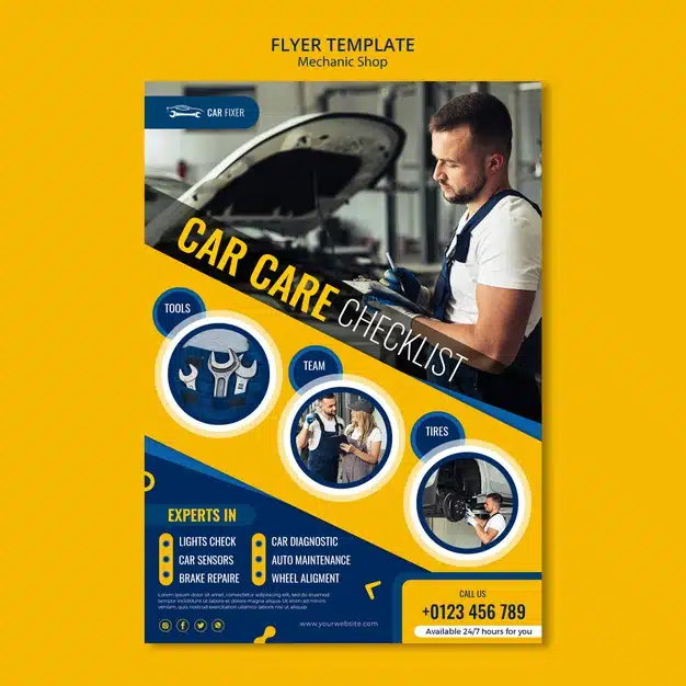 Mechanic shop template flyer Free Psd