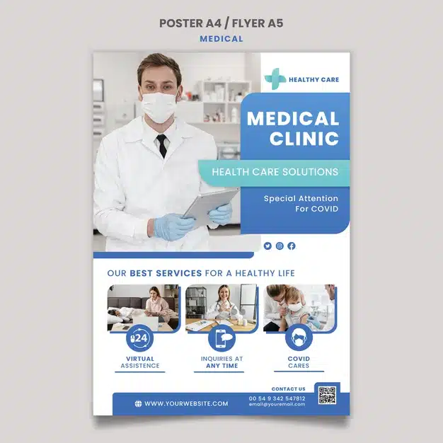 Medical care poster and flyer template design Free Psd