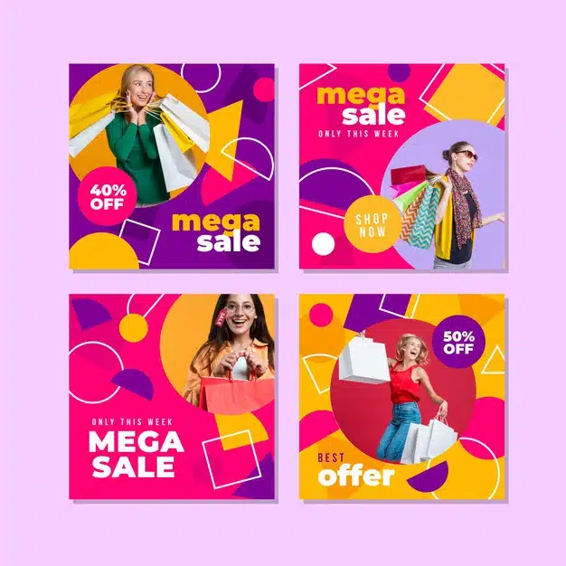 Mega sale instagram post collection Free Vector