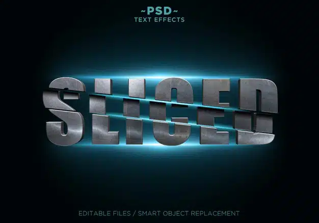 Metal sliced effects text template Premium Psd