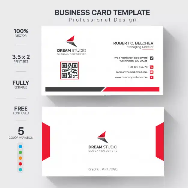 Modern business cards template with 5 color variation Free Vector