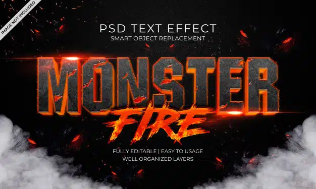 Monster fire text effect Premium Psd