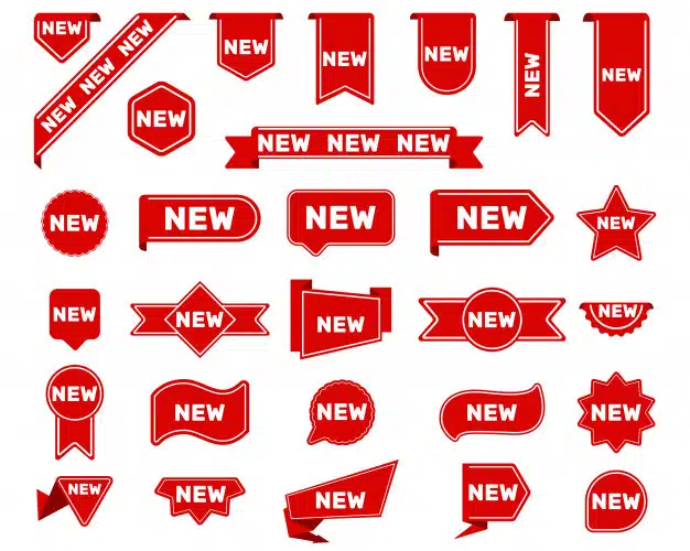 New arrival tags and stickers set Free Vector