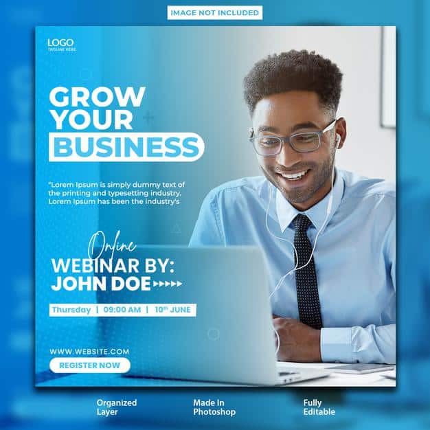 Online business webinar on business growth post design Premium Psd