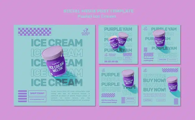 Pastel ice cream social media posts template Free Psd