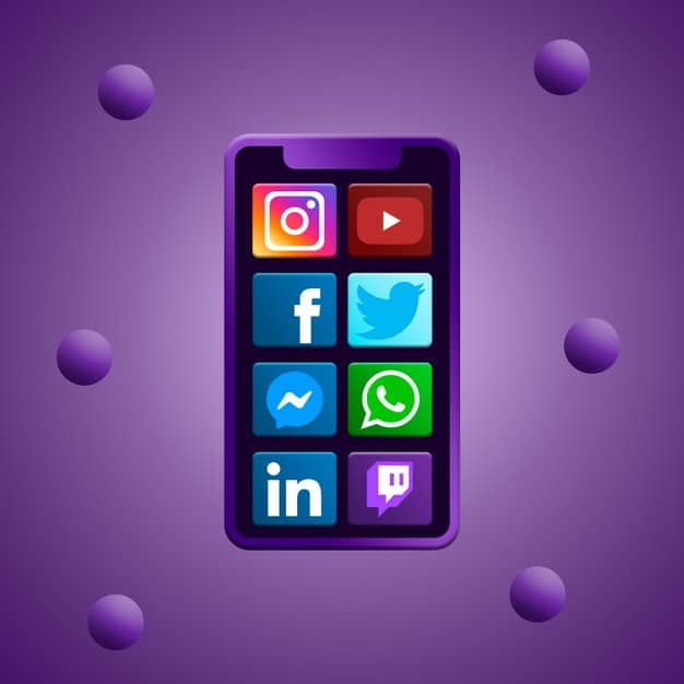 Phone with social media icons Premium Photo