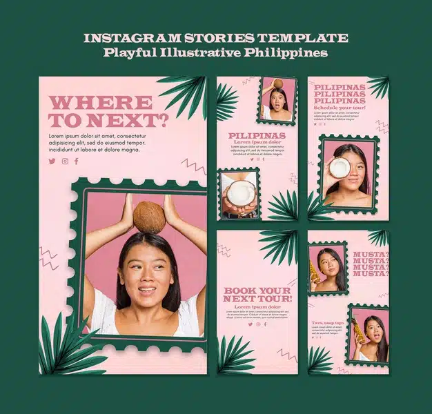Playfull illustrated philippines instagram stories Free Psd