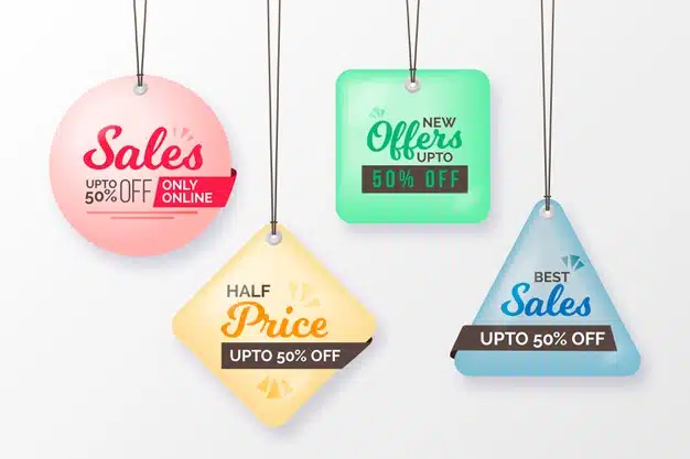 Realistic hanging sales label collection Premium Vector
