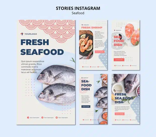 Seafood concept instagram stories template Free Psd