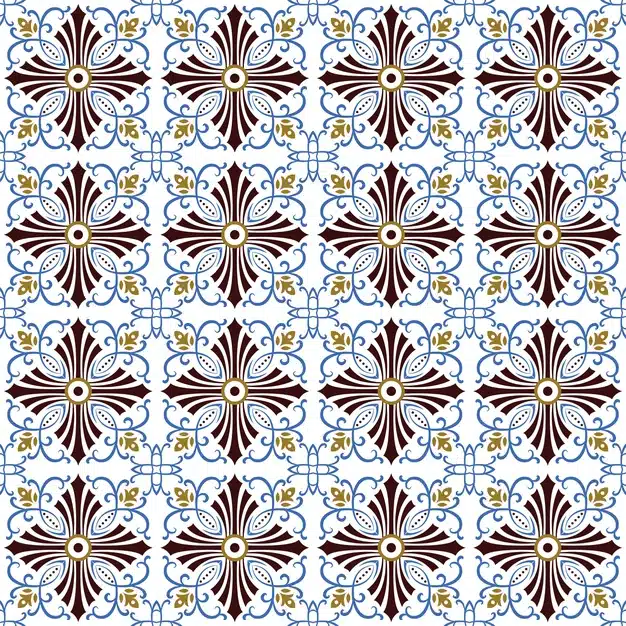 Seamless background, vintage cross spiral vine tile pattern. Premium Vector