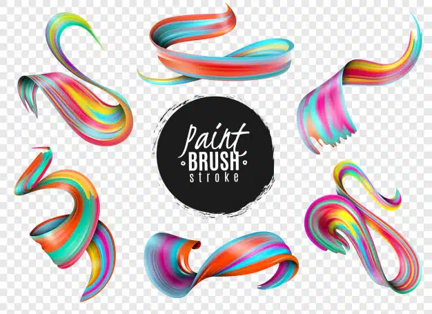 Set of realistic colorful paint brush strokes isolated on transparent Free Vector