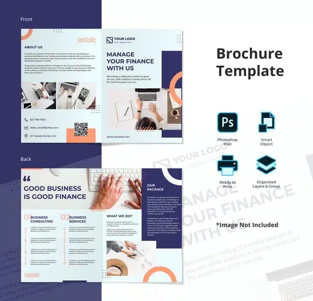 Simple memphis finance bifold brochure template Premium Psd