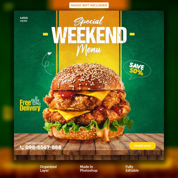 Super delicious food burger instagram post design template Premium Psd