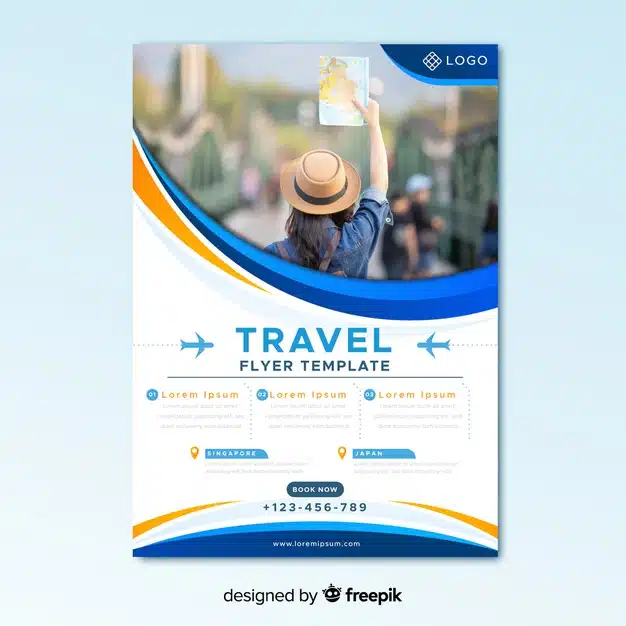 Travel flyer template with photo Free Vector