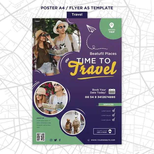 Travelling print template with photo Free Psd