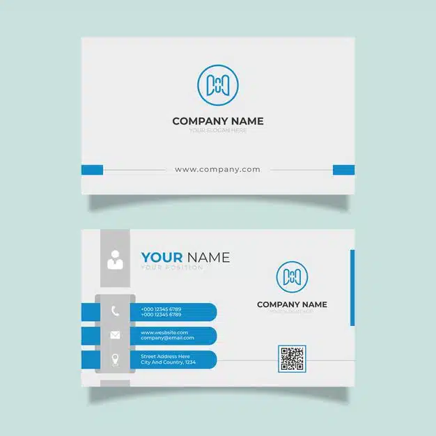 White business card with blue details elegant design modern template Premium Vector
