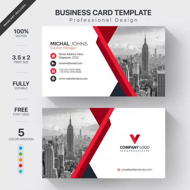 White business card with red details Free Vector