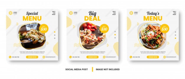 Yellow and white food menu banner social media post. Premium Vector