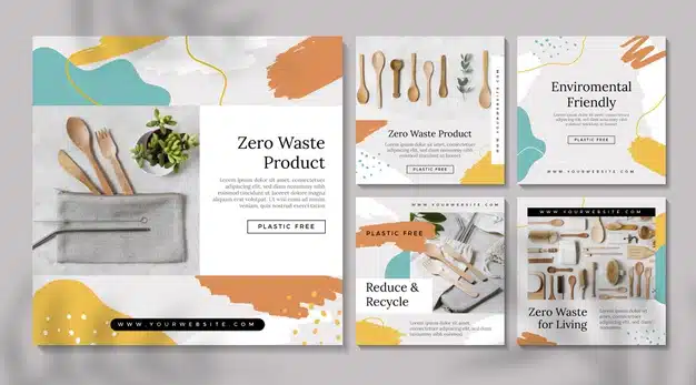 Zero waste instagram posts set Premium Vector