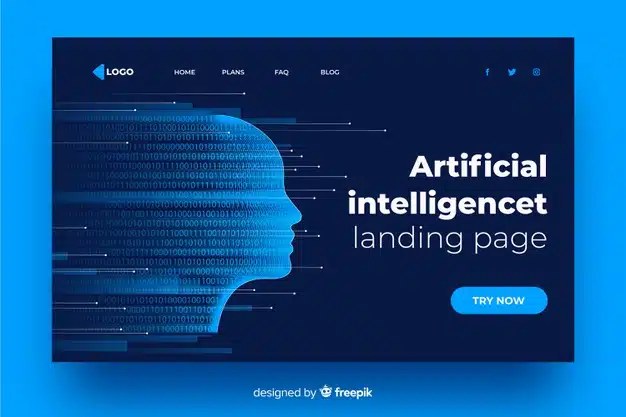 Artificial intelligence fading face landing page Free Vector