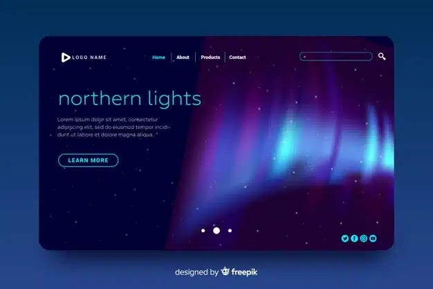 Beautiful northern lights landing page Free Vector