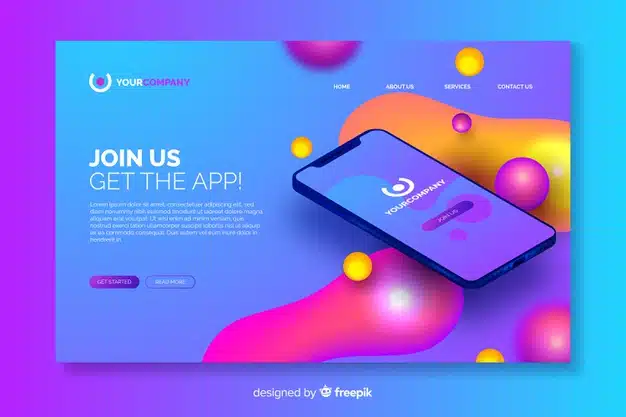 Business landing page with smartphone Free Vector