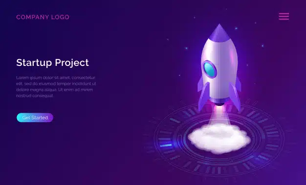 Business start up landing page, isometric rocket Free Vector