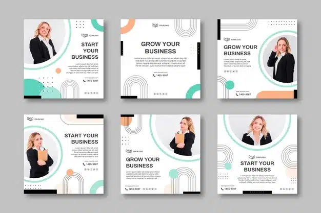 Business woman social media posts template Free Vector