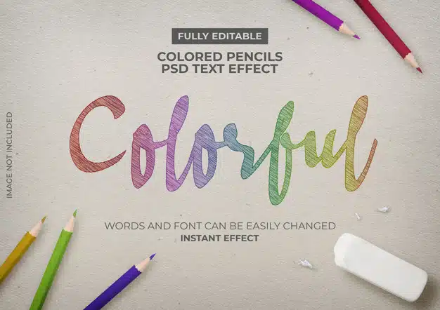 Colored pencils text effect Free Psd