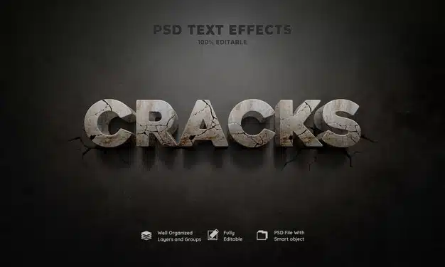 Cracks 3d text effect Free Psd