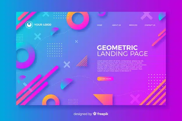 Geometric landing page with gradient Free Vector