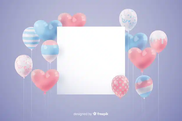 Glossy tridimensional balloon background with blank banner Free Vector