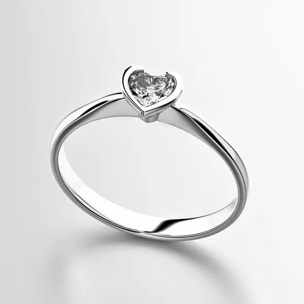 Heart shape diamond ring isolated on white background Premium Photo